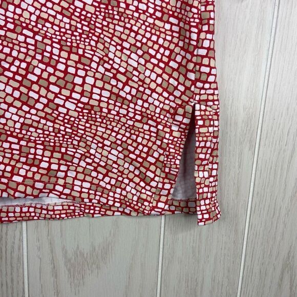 J. McLaughlin Women's Multicolor Brickwork 3/4 Length Split Neck Tunic Top Red S - Picture 3 of 6